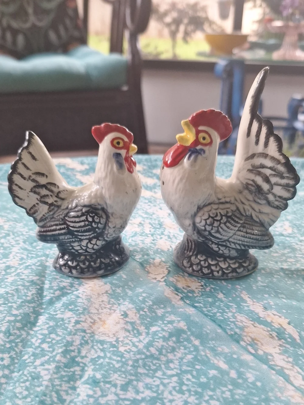 Vintage Ceramic Rooster Salt and Pepper Shaker Set - White and Red